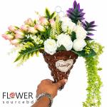 Wall Hanging Iron Tub with Artificial Flowers