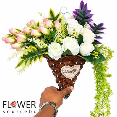 Wall Hanging Iron Tub with Artificial Flowers