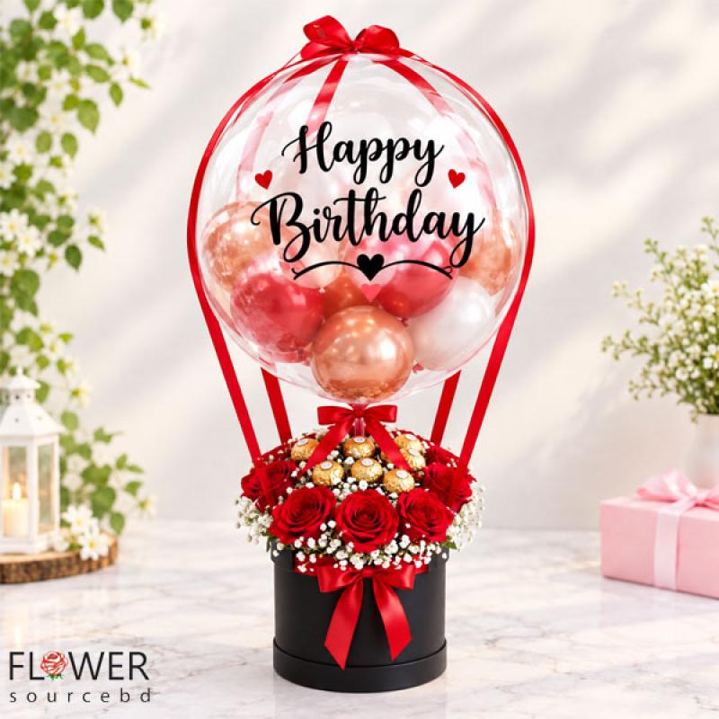 Hot Air Balloon Flower & Chocolate Bouquet