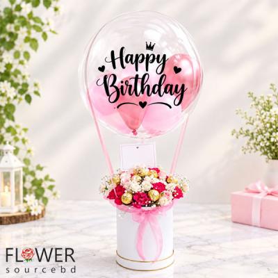 Mixed Flower Bouquet with Chocolate Hot Air Balloon