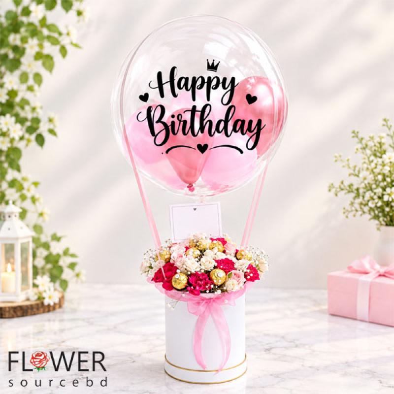 Mixed Flower Bouquet with Chocolate Hot Air Balloon