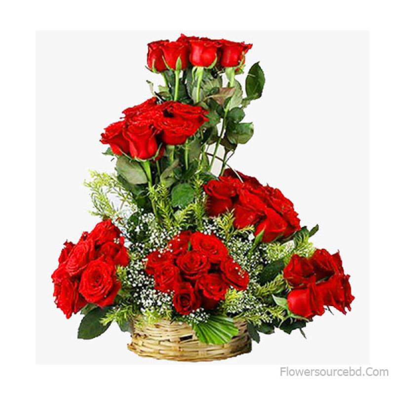 48 Pcs Premium Red Rose Basket