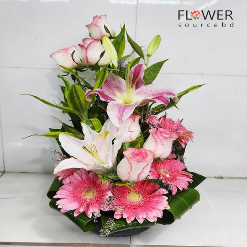 Pink Gerbera & Lily Arrangement