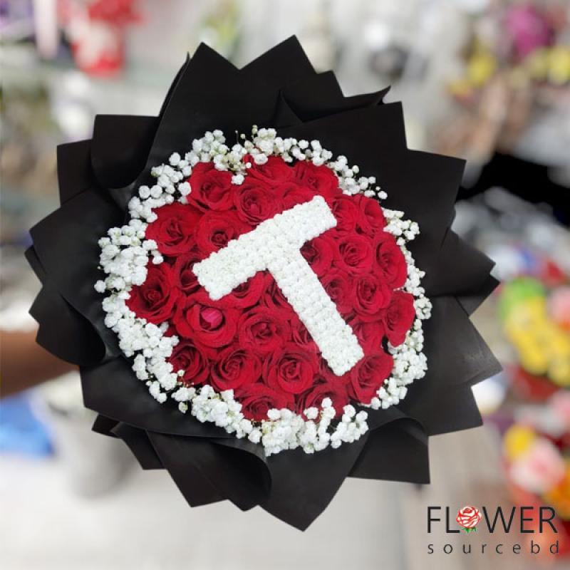Personalized Letter Red Roses Bouquet