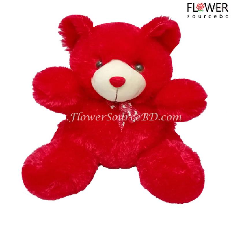 Soft teddy bear in red