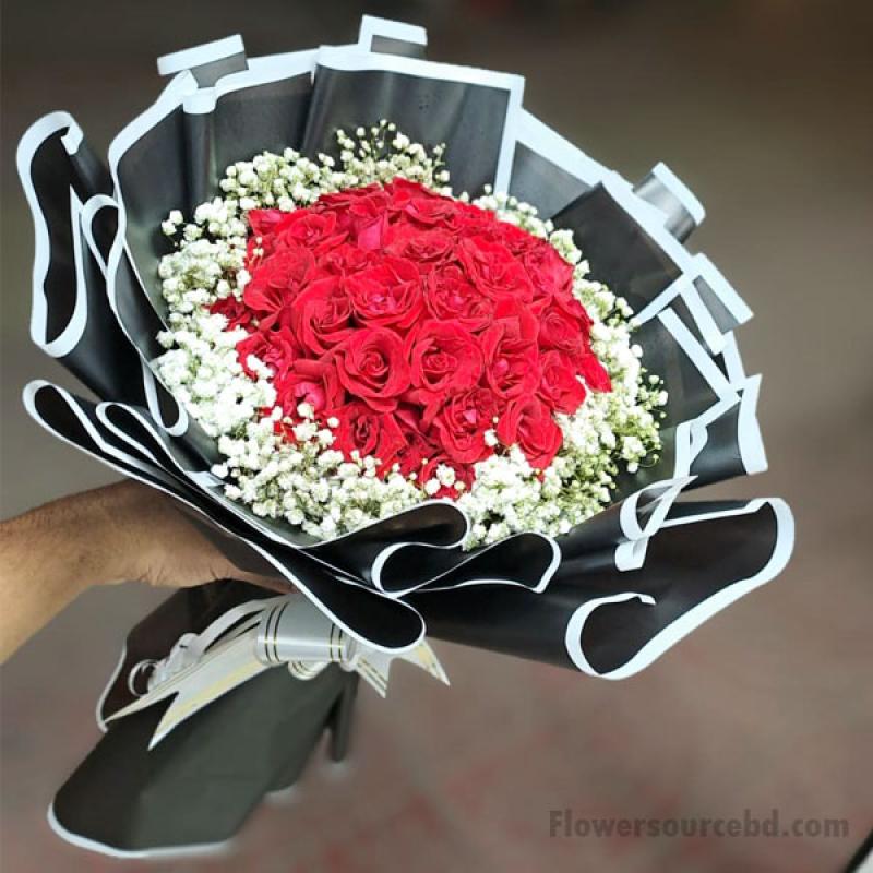 Red Roses with White Gypsy Elegance